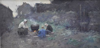 Maurice Hagemans (1852-1917) Maurice Hagemans (1852-1917) "Family picnic on the farm"...