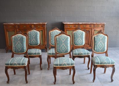 null Louis XV style 9 piece dining room in mahogany. Quality work around 1900.