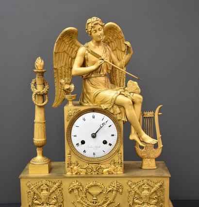 null Empire period gilt bronze clock, Diana with a dragonfly. Dial signed Vanden...