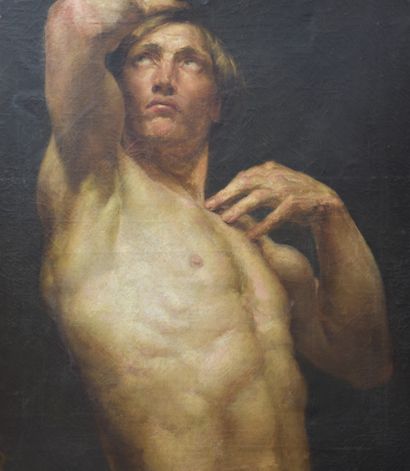 null Oil on canvas, the man with naked torso. Dimensions : 70 x 81 cm.