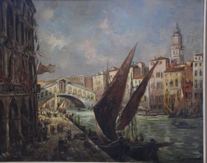 Albert ZAMARRA (1898-?) Albert ZAMARRA (1898-?) Vue du grand canal à Venise. Imposante...