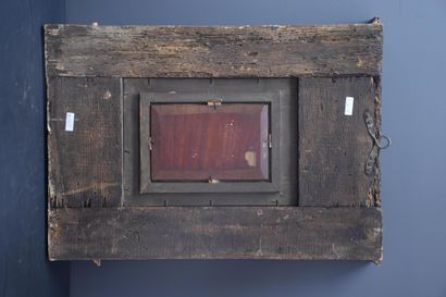 null 文艺复兴风格的镀金木框。可能是意大利第十七世纪。后期镀金。外部尺寸：43 x 58厘米。在它的中心有一个油画板，代表一个人的轮廓，署名E.Wauter。(尺寸：13...