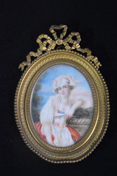 null Lot de trois miniatures début XIX ème représentant des dames de qualité. Hauteurs...