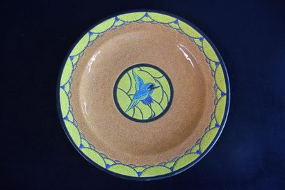 null Boch Kéramis, animal dish with birds in enamel. "La maîtrise". Ø : 38 cm.