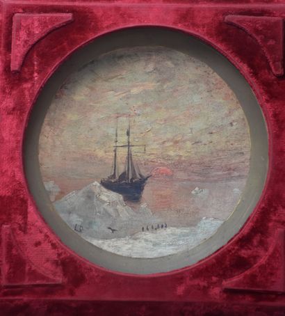 Louis Apol (1850-1936). Louis Apol (1850-1936). Painting on clay, marine at dusk....