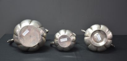 null House Wolfers. Coffee pot marabout, covered sugar bowl and milk pot in silver...