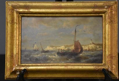 null Lot of two paintings from the 19th century: marine and landscape (monogrammed...