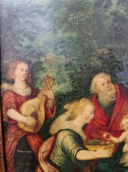 null 安特卫普学校XVII世纪的铜质油画《圣家族》。尺寸：18 X 23厘米。