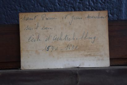 null 重要的风暴场景，弗拉芒学校十七世纪。背面的纸板可以追溯到1948年，其标题如下："圣彼得和耶稣在水上的商人。Achtschelling学校"。尺寸：175...