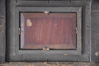 null 文艺复兴风格的镀金木框。可能是意大利第十七世纪。后期镀金。外部尺寸：43 x 58厘米。在它的中心有一个油画板，代表一个人的轮廓，署名E.Wauter。(尺寸：13...
