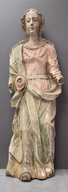 null Importante sculpture vers 1700 représentant une sainte en bois sculpté. (manques)....