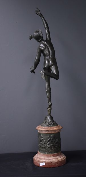 null Jean de Bologne (after). Bronze sculpture representing Mercury with its pink...