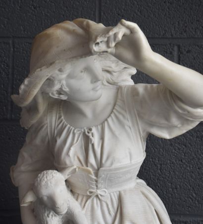 null Imposing romantic sculpture in Carrara marble representing an Italian shepherdess...