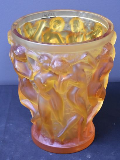 null Lalique France. Contemporary work, circa 2007. Amber vase with Bacchae. Numbered...