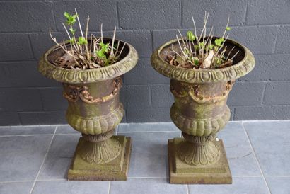 null Pair of Medicis vases in cast iron. Early 20th century. Beautiful patina of...