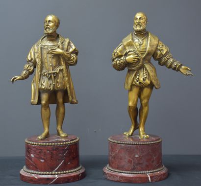 null Pair of historical gilt bronzes. François I and the Constable Anne de Montmorency....