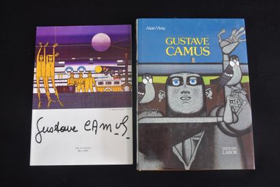 Gustave Camus (1914-1984). 古斯塔夫-加缪（1914-1984）。他最后一幅未完成的作品。 1989年6月9日 超现实主义人物在海边，其中一个人支撑着一个裸体女人。鱼片和螃蟹的篮子。这部作品在阿兰-维雷的《古斯塔夫-加缪》一书中被提及，第247页。它还出现在在沙特莱举行的古斯塔夫-加缪的展览目录第37页。出处：艺术家的家庭，然后是加马奇的收藏。有两个小裂缝和一个小洞。继续的权利适用于买主的头上（拍卖金额的4%）。尺寸：114...