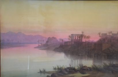 Charles Vacher (1818-1883)., Charles VACHER (1818-1883). View of Philae Nubia. Watercolour....