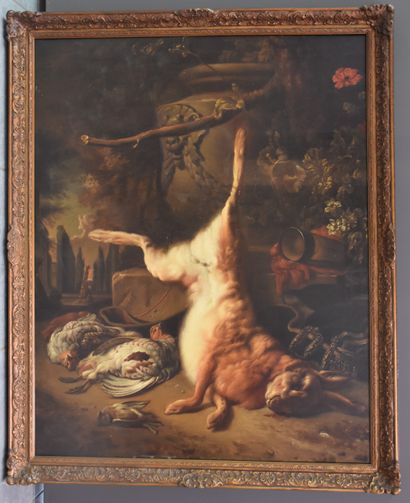 null Still life with a hare and birds. Oil on canvas anonymous 19th century. Size...