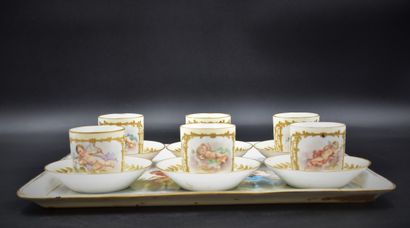 null Set of Sèvres porcelain consisting of a rectangular dish with romantic decoration...