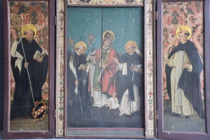 null 
Important neo-gothic triptych in the taste of the XVth century composed of...