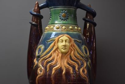 null Important art nouveau vase in Flemish stoneware. Height : 72 cm.