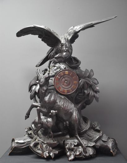Important Black Forest clock, eagle attacking...