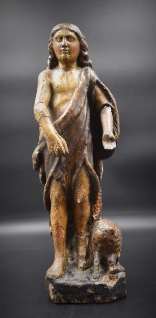 null Saint John the Baptist. Sculpture in carved wood and polychromed XVIII th century....