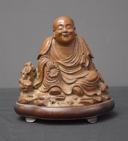 Laughing Buddha in bamboo from China. Height:...