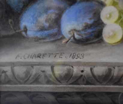 F. Charette (1807-1895)., F. CHARETTE (1807-1895). Aquarelle, nature morte aux fleurs...