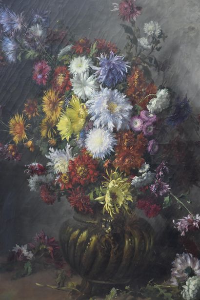 Théodore GERARD (1829-1895) 西奥多-格拉德（1829-1895）。有一束花的静物。有签名和日期的1890年。尺寸：54 x 75厘米...