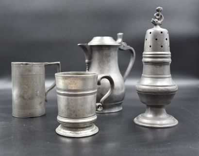 Lot of four pieces of old pewter forms.