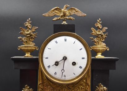 null A Louis XVI period portico clock in black marble and gilt bronze. (no key) Height...