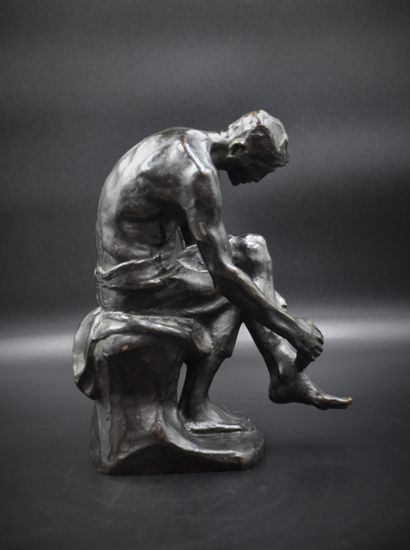 Constantin Meunier (1831-1905). Constantin MEUNIER (1831-1905). Le blessé. Bronze...