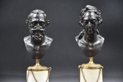 null Pair of 18th century bronze busts, white marble bases representing Henry IV...