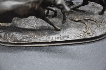 Pierre Jules Mène (1810-1879). 皮埃尔-儒勒-梅内（1810-1879）。拥抱。带有棕色铜锈的小铜器。缺少一个固定的小螺母。高度：...