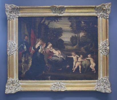 null Flemish school, beginning of the 18th century. Allegorical scene of nativity....