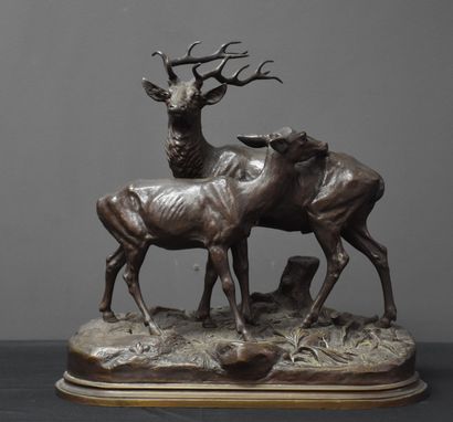 Alfred DUBUCAND (1828-1894) 
Alfred DUBUCAND (1828-1894). The stag and the doe. Bronze...