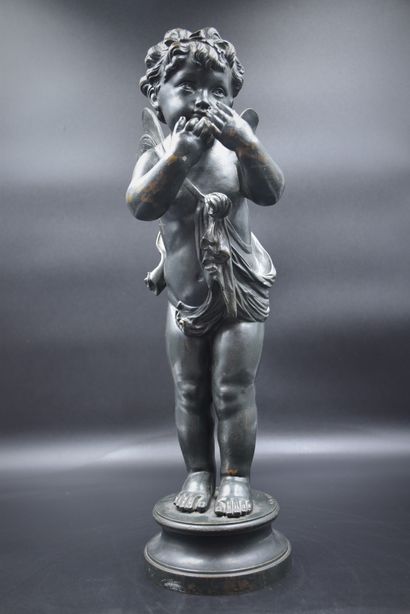 奥古斯特-莫罗（1834-1917）。那个小仙女青铜，带绿色铜锈。(磨损和划痕)...