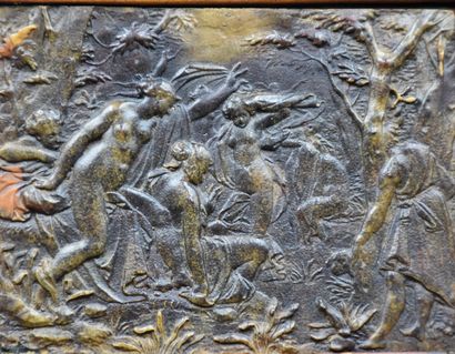 null Neo-classical terracotta low relief with naiads at the edge of the wood. Trace...