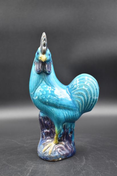 null Pair of turquoise ceramic roosters. China 19th century. Height : 25 cm.