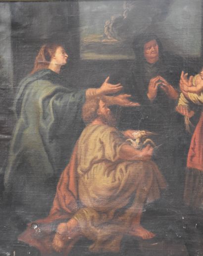 null 
Antwerp school on canvas XVIIth century. Presentation of the Child Jesus in...