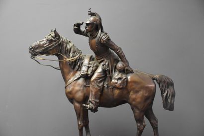 Math de CHOMAS Math de CHOMAS. Equestrian bronze, the cuirassier on his horse. Signed...