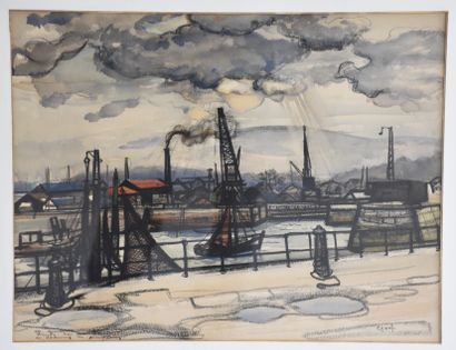 Gustave Camus (1914-1984), Gustave CAMUS (1914-1984) Aquarelle, vue de Sambre industrielle....