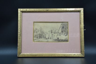 null Dessin ancien, paysage à la chaumière daté 1831. Dimensions : 17 x 10 cm