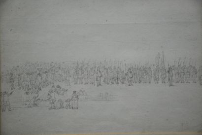 null Pencil drawing early 19th century. Scene of a military parade. Dimensions :...