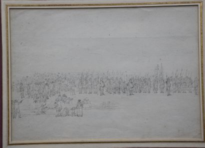 null Pencil drawing early 19th century. Scene of a military parade. Dimensions :...