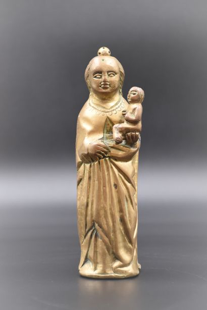 null Rare little Virgin and Child in bronze from the Gothic period. Height : 15 ...