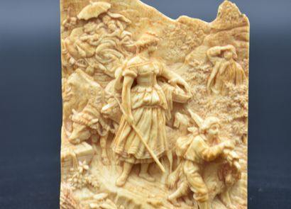 null Relief in ivory representing a family of shepherds in the mountain. Work end...
