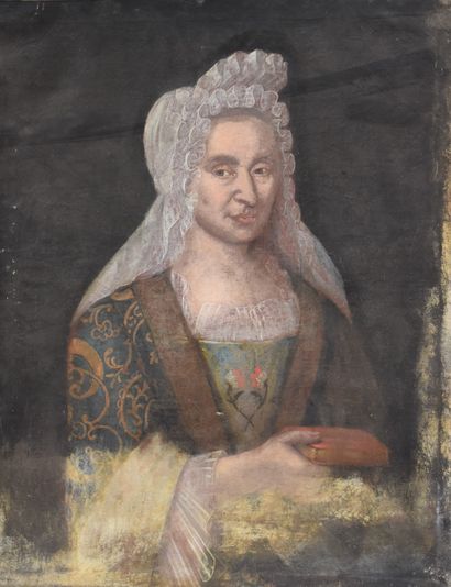 null 18世纪寡妇Pinondel的画像，她是15个孩子的母亲，1714年49岁半（画布背面的注释）。布面油画（底部有磨损） 尺寸：65 x 82厘米。